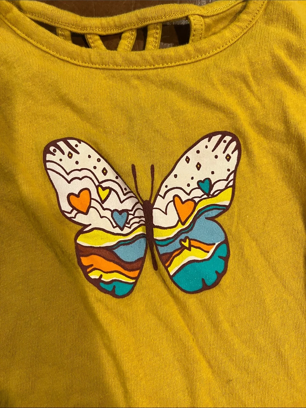 Old Navy Yellow Long-Sleeve Tee with Colorful Butterfly